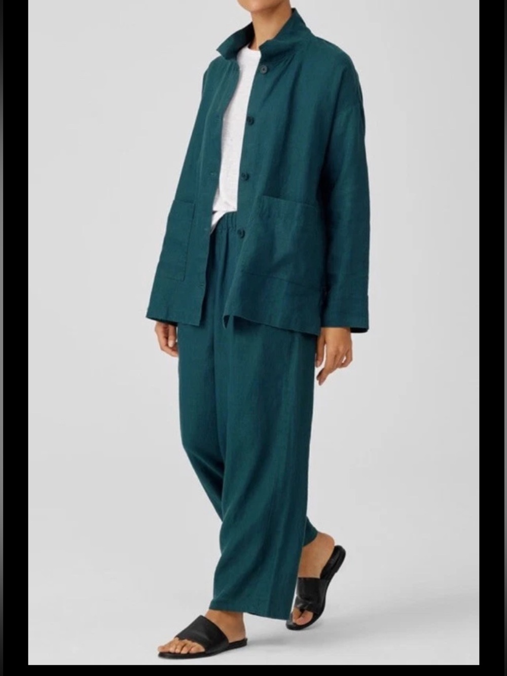 Eileen Fisher Organic Linen Delave  Lantern Pants & Jacket Set M Pacifica Teal